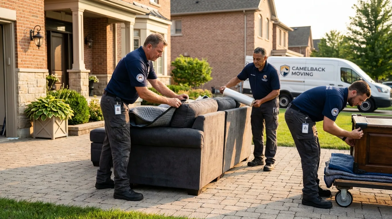 Large estate moving crew wrapping furniture in Elmira, NY
