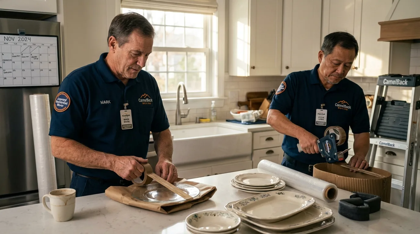 Professional crew packing kitchen dishware in Elmira, NY