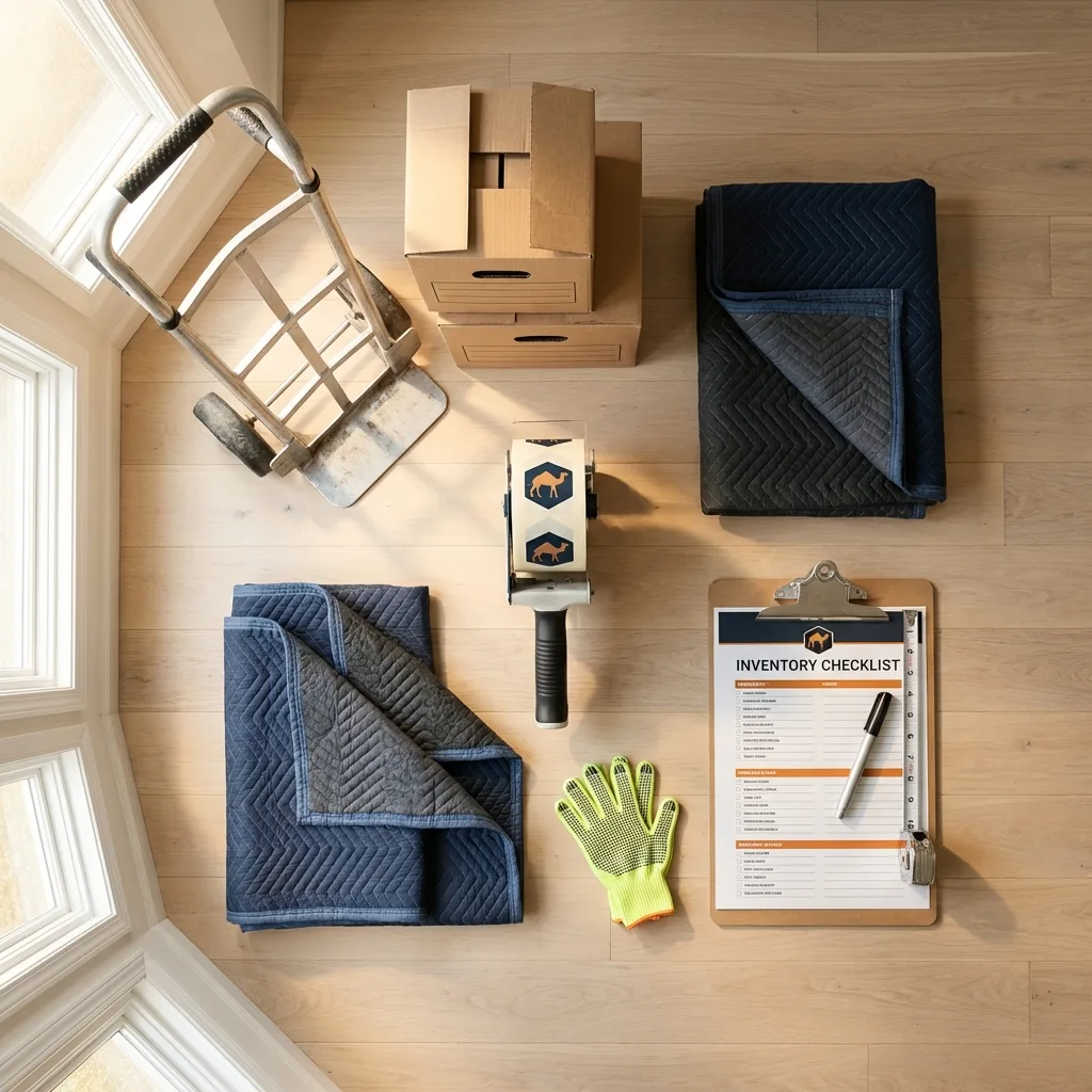 Professional moving supplies and packing materials layout for Elmira residential relocations